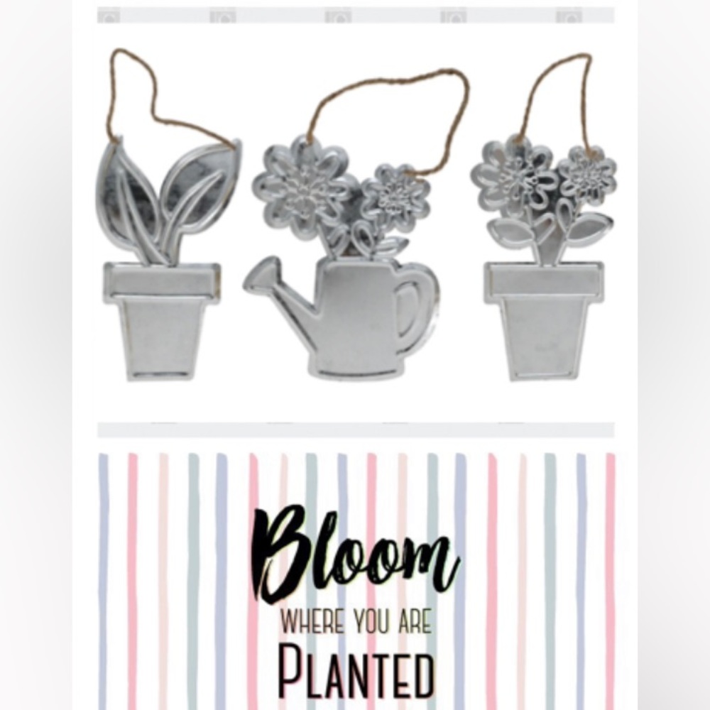 Set of 3 Garden Collection Embossed Metal Décor Watering Can & 2 Potted Plants